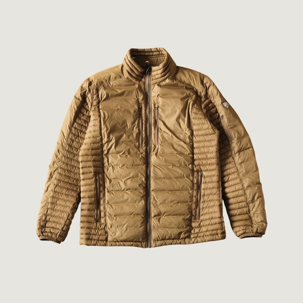 Kuhl Spyfire Jacket Lightweight Down Insulated Brown Goose Down Large Gorpcore